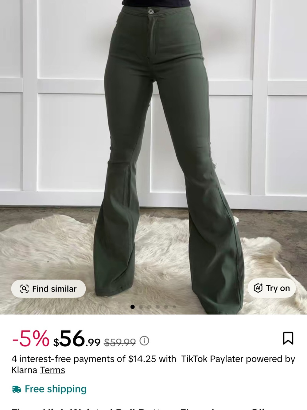 High-Waist Olive Green Flare Pants - new with tags